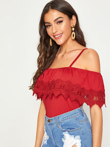 Cold Shoulder Guipure Lace Trim Top