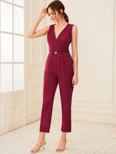 Load image into Gallery viewer, Surplice Neck Buckle Belted Slant Pocket Jumpsuit