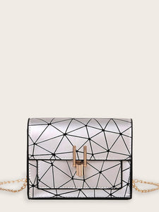 Geometric Print Chain Crossbody Bag