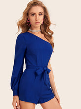 Load image into Gallery viewer, One Shoulder Solid Belted Romper