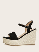 Load image into Gallery viewer, Scalloped Trim Buckle Strap Espadrille Wedges