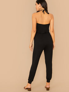 Solid Tie Back Carrot Jumpsuit