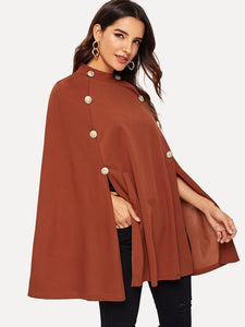 Double Button Mock Poncho Coat