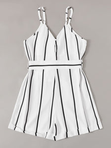 Striped Belted Romper