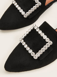 Rhinestone Decor Point Toe Flat Mules