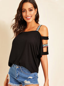 Cut-out Shoulder Top With Aztec Strap