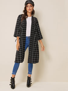 Open Placket Split Back Grid Coat