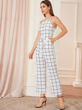 Load image into Gallery viewer, Grid Print Belted Cami Jumpsuit