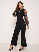 Load image into Gallery viewer, 3D Applique Sheer Sleeve Keyhole Front Jumpsuit