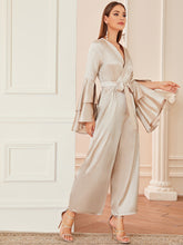 Load image into Gallery viewer, Satin Surplice Front Layered Flounce Sleeve Jumpsuit