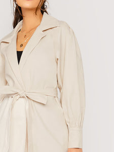 Waist Tie Puff Sleeve Trench Coat