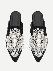 Faux Pearl Decorated Flat Mules