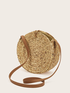 Ball Decor Straw Round Crossbody Bag