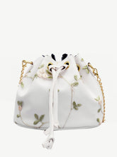 Load image into Gallery viewer, Floral Embroidered Bucket Bag With Drawstring