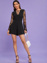 Load image into Gallery viewer, Tie Neck Contrast Lace Sleeve Romper