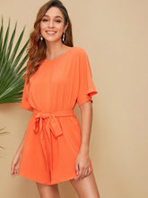 Load image into Gallery viewer, Neon Orange Belted Dolman Romper