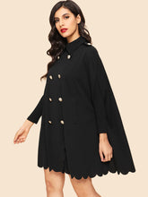 Load image into Gallery viewer, Double Breasted Scallop Trim Collar Coat