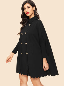 Double Breasted Scallop Trim Collar Coat