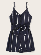 Load image into Gallery viewer, Striped Belted Romper