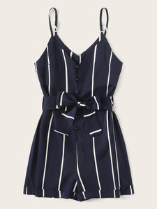 Striped Belted Romper