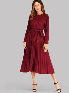 Self Tie Pleated Midi Dress