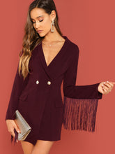 Load image into Gallery viewer, Fringe Trim Double Breasted Fitted Coat