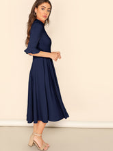 Load image into Gallery viewer, Bell Sleeve Ribbed Knit Midi Dress