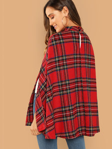 Double Button Plaid Cape Coat