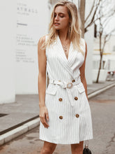 Load image into Gallery viewer, Simplee Striped Double Button Sleeve Blazer Dress Without Belt