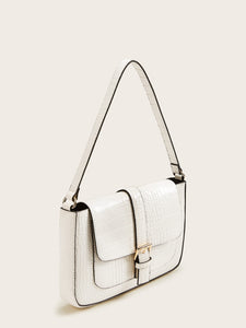 Croc Embossed Buckle Strap Shoulder Bag