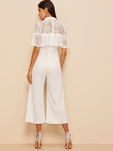 Bow Detail Lace Insert Palazzo Jumpsuit