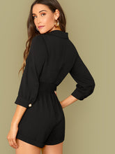 Load image into Gallery viewer, Notch Collar O-ring Belted Cuffed Hem Blazer Romper