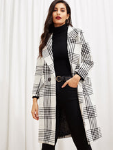 Load image into Gallery viewer, Self Tie Plaid Pocket Side Coat