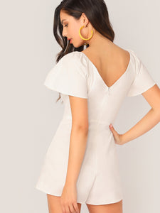 Flutter Sleeve Zip Back Solid Playsuit