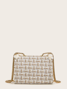 Faux Pearl Decor Tweed Chain Bag