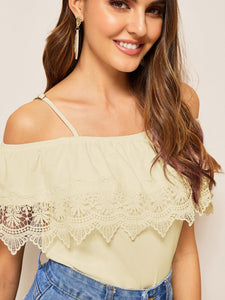 Cold Shoulder Guipure Lace Trim Top