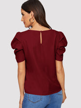 Load image into Gallery viewer, Button Keyhole Back Puff Sleeve Top