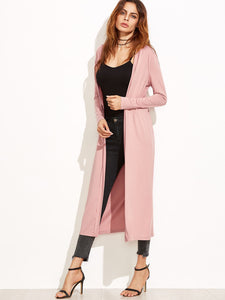 Pink Collarless Longline Duster Coat