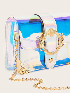 Buckle Detail Iridescent Chain Crossbody Bag