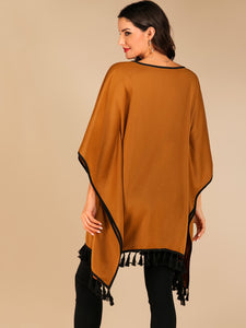 Tassel Trim Contrast Binding Cape Coat