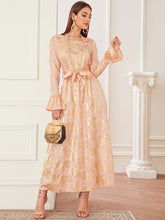 Load image into Gallery viewer, Bell Sleeve Tie Waist Jacquard Longline Dress