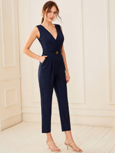 Load image into Gallery viewer, Surplice Neck Buckle Belted Slant Pocket Jumpsuit