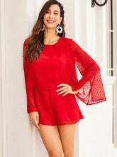 Load image into Gallery viewer, SBetro Swiss Dot Cut-out Back Split Sleeve Romper