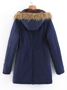 Faux Fur Drawstring Waist Parka Coat