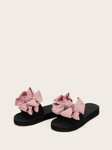 Bow Decor Open Toe Sliders