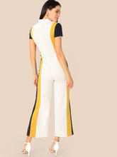 Load image into Gallery viewer, Mock Neck Zipper Fly Front Colorblock Wide Leg Jumpsuit