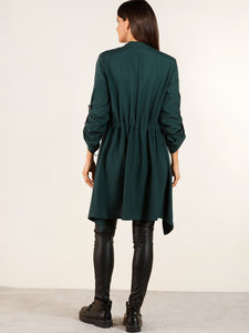 Open Front Roll Tab Sleeve Dip Hem Coat