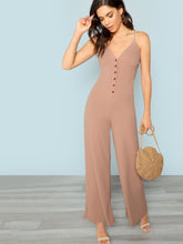 Load image into Gallery viewer, Button Front V-Neck Jumpsuit