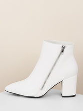 Load image into Gallery viewer, Pointy Toe Block Heel Side Zipper Ankle Boots