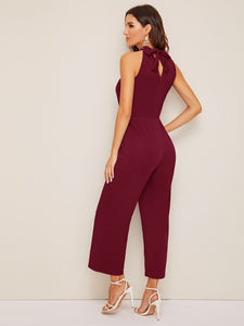 Tie Back Wide Leg Halter Neck Jumpsuit